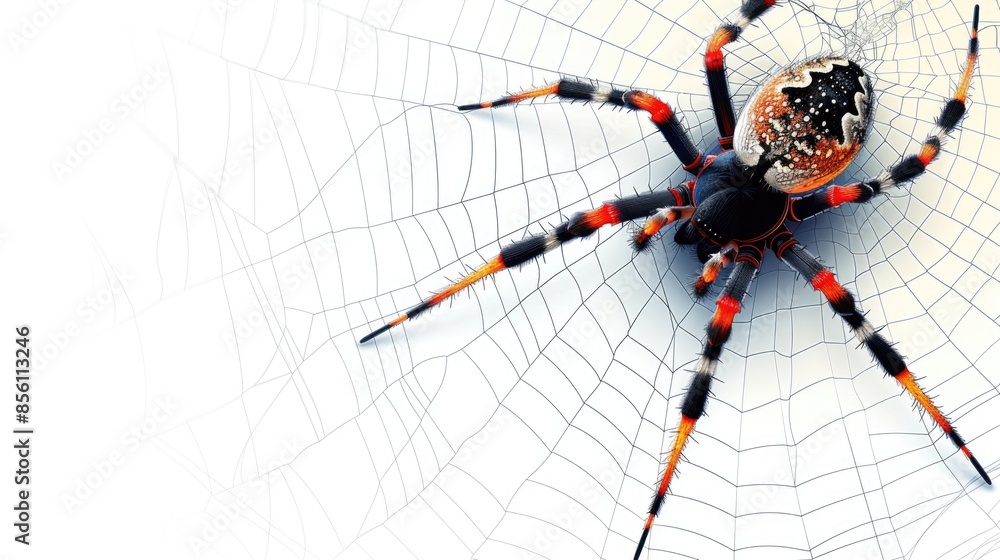 Poster a spider sitting at the center of its intricate web