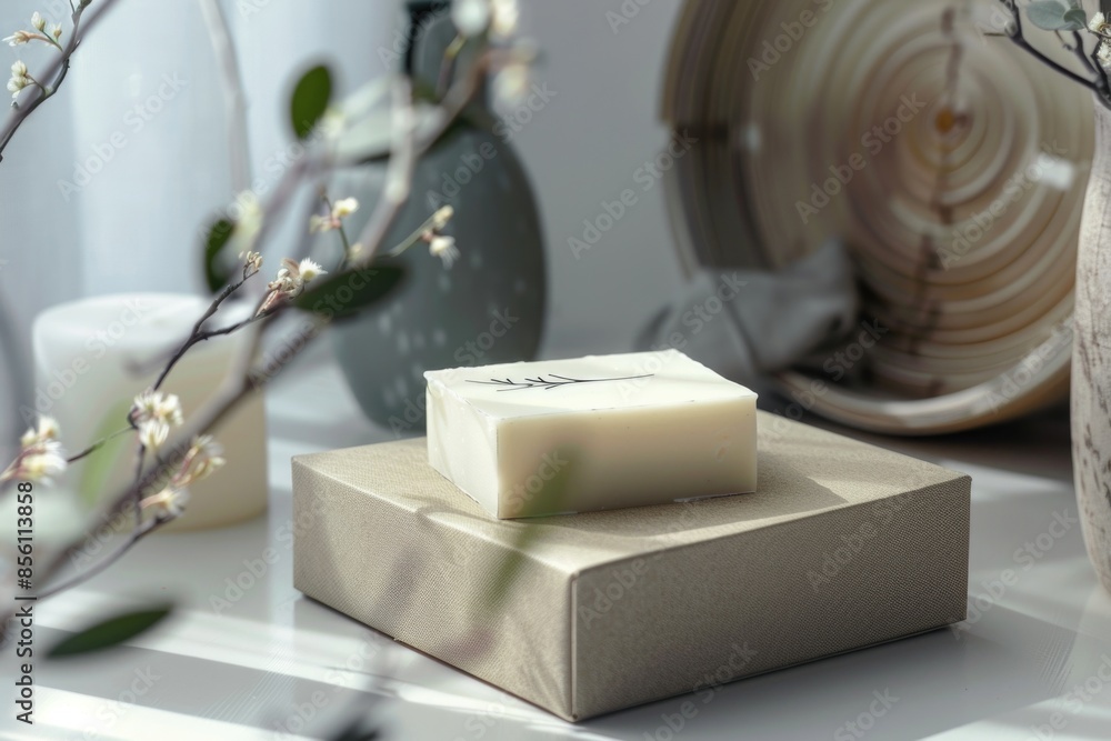 Poster a bar of soap sitting on top of a box