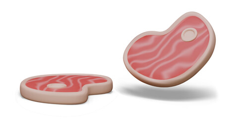 Steak in realistic style. Piece of meat in different positions