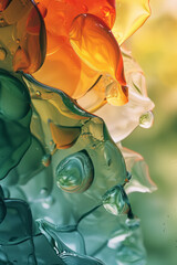 Serene waters reflecting an abstract sunrise with bold, fluid shapes,