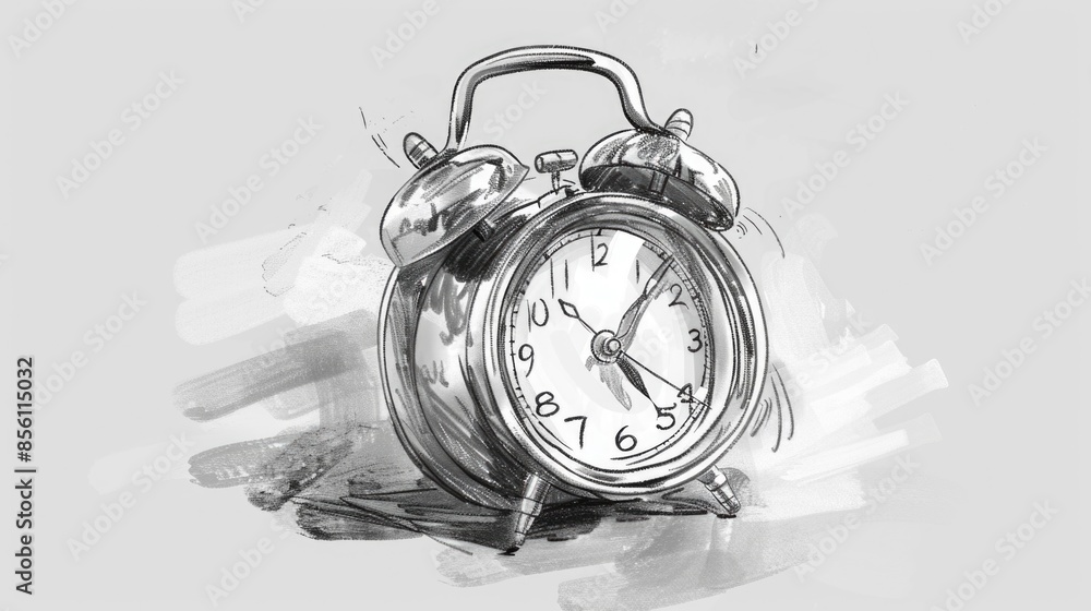 Poster an alarm clock sits on a table, ready to wake someone up