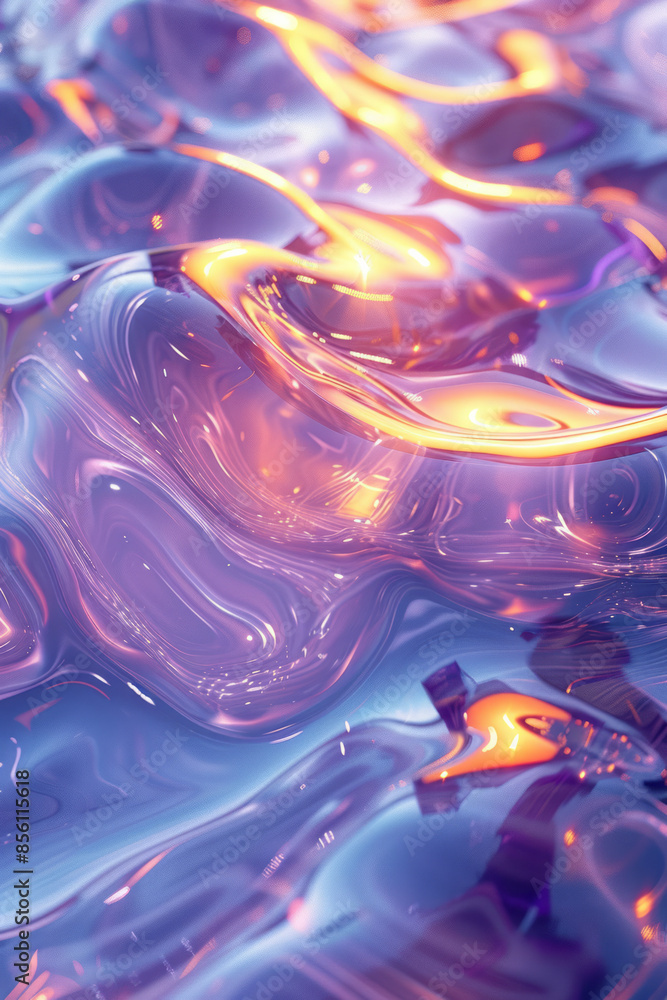 Poster dynamic motion of fluid forms in a 3d scene with colorful light,