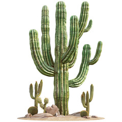 Green cactus covered with intricate spines and textured ribs on a transparent background. Desert plant design concept - Ai Image