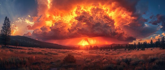 the last light of day sets the sky on fire as it peeks through the forest canopy in a quiet goodbye