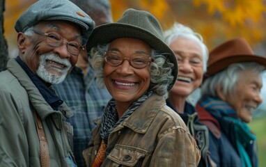 Fototapeta premium Group of happy seniors in an urban park environment. 