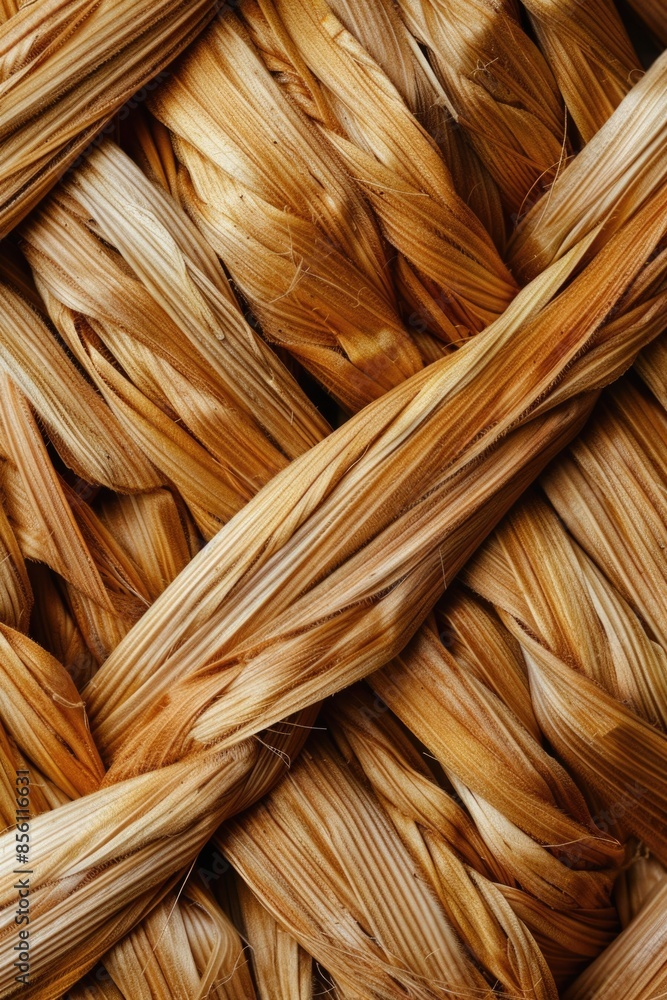 Poster A close-up view of a handmade woven basket with intricate details and patterns