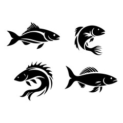 Black and white logo design fish silhouette set  Simple fish illustration 