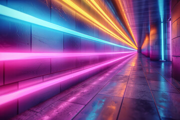 Vibrant linear neon symphony with flowing and intersecting lines,