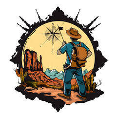 traveler logo icon with compass and world map, explorer logo