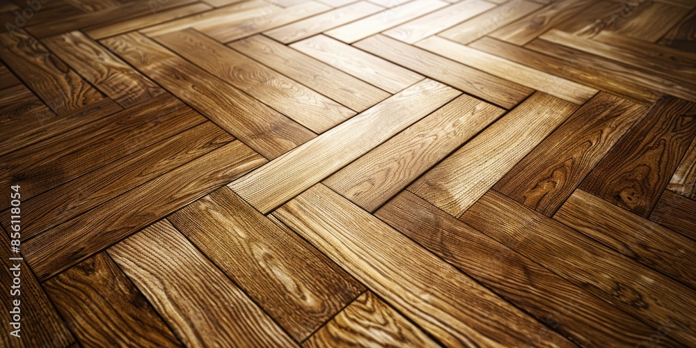 Poster Close-up shot of a wooden floor featuring a geometric pattern, great for use in interior design or architecture contexts