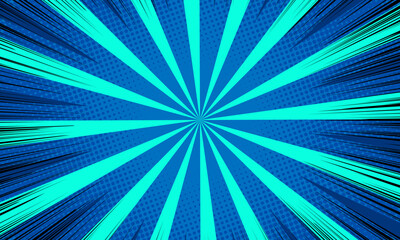 Abstract blue comic background with rays vintage style 