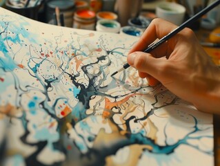 A stop-motion animation of a hand drawing a colorful illustration, showing the progression from a blank page to a completed artwork in a smooth sequence
