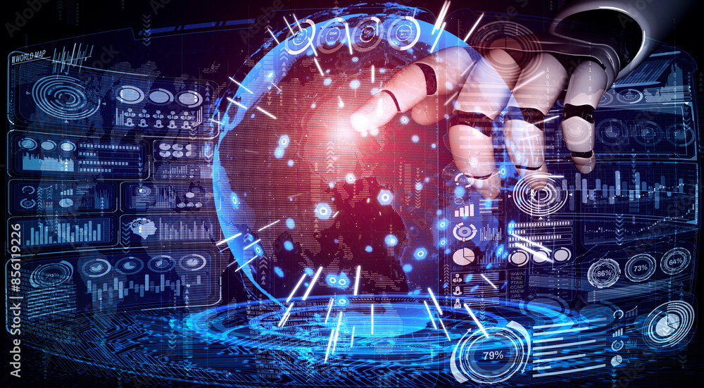 Aufkleber mlp 3d rendering artificial intelligence ai research of robot and cyborg development for future of p