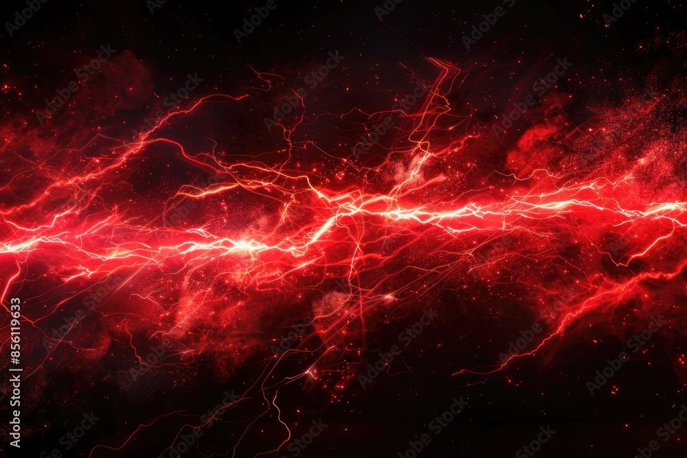 Poster A bright red light streaks across a black background, ideal for use in designs that require attention-grabbing visual elements