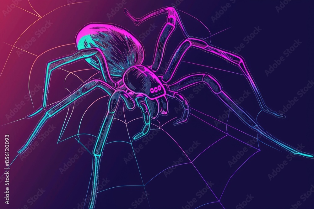 Poster a close-up view of a spider sitting on its intricate web, waiting for prey