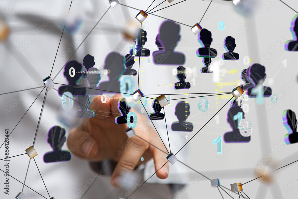 Poster Global network. Blockchain. 3D illustration. Neural networks and artificial intelligence. Abstract  3d