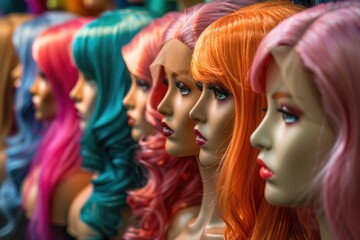 Obraz premium A collection of mannequin heads showcasing various hairstyles and colors