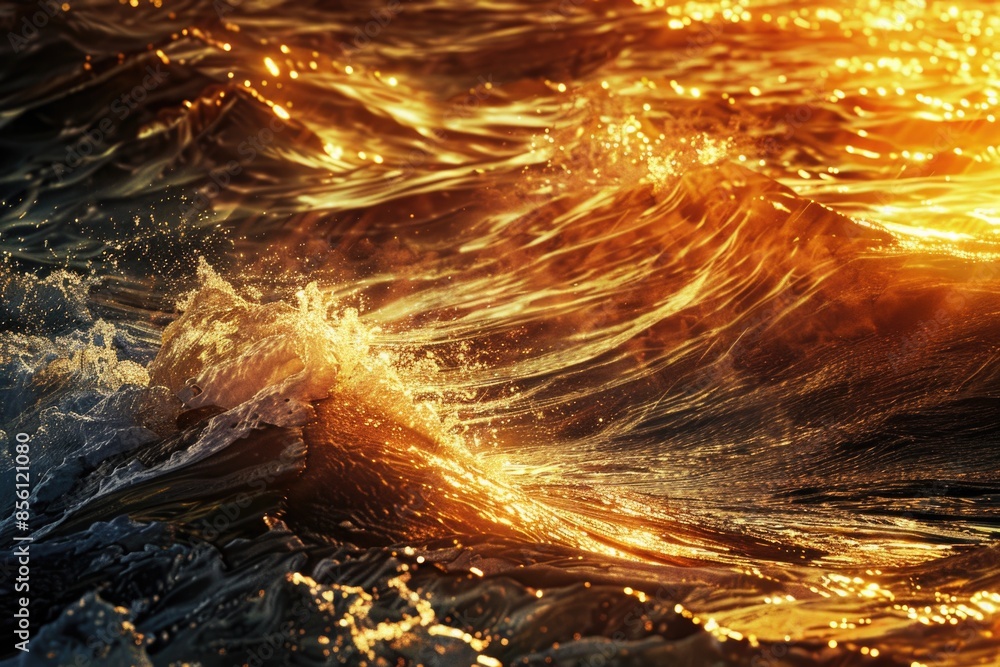 Poster a detailed view of a wave crashing into the ocean, with water splashing and foam forming