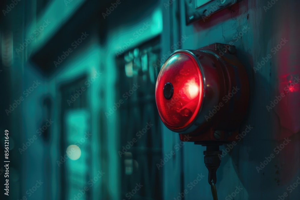 Poster A close-up view of a single red light on a wall, often used as a indicator or signal