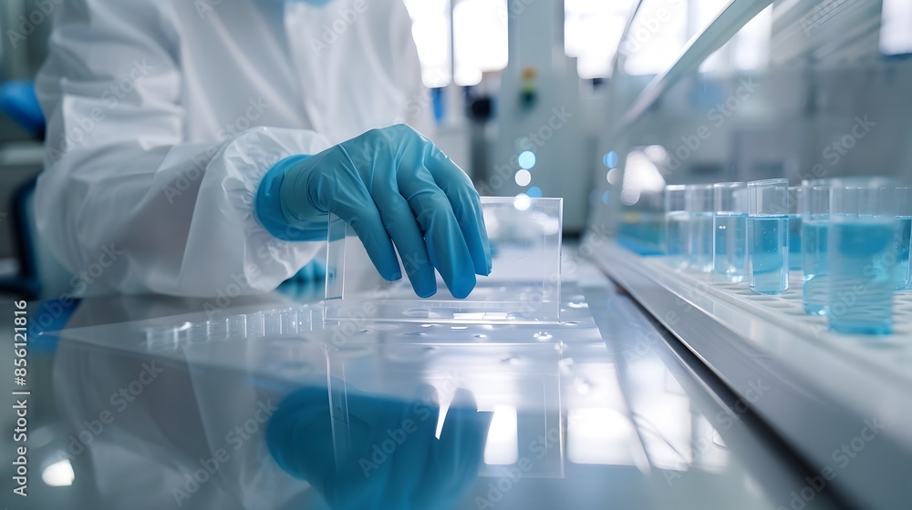 Poster transparent plastic sheets undergoing durability testing in modern lab environment
