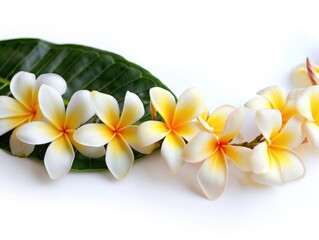 Frangipani flowers in hawaii garland isolated on white background