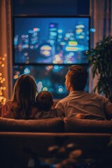 Fototapeta premium A couple relaxing on a couch, watching their favorite show