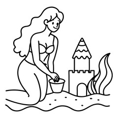 Beautiful little mermaid Underwater world Coloring book for kids