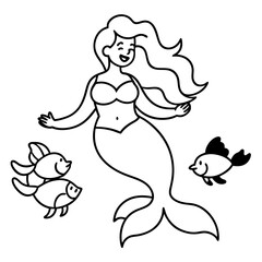 Beautiful little mermaid Underwater world Coloring book for kids