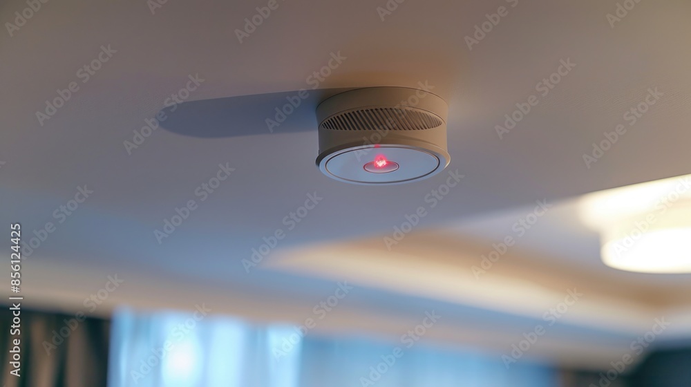 Poster a close-up of a light fixture on a ceiling with a warm glow, suitable for interior design or archite
