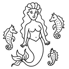 Beautiful little mermaid Underwater world Coloring book for kids