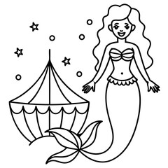 Beautiful little mermaid Underwater world Coloring book for kids