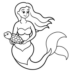 Beautiful little mermaid Underwater world Coloring book for kids