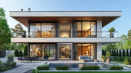 Fototapeta premium Big luxury modern househouse with a swimming pool
