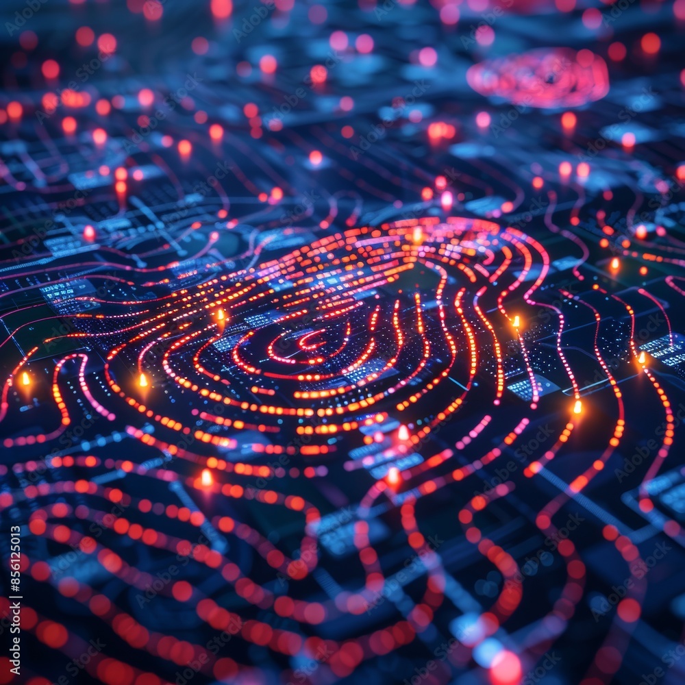 Aufkleber technology concept: biometric authentication concept with visuals of fingerprint scans.
