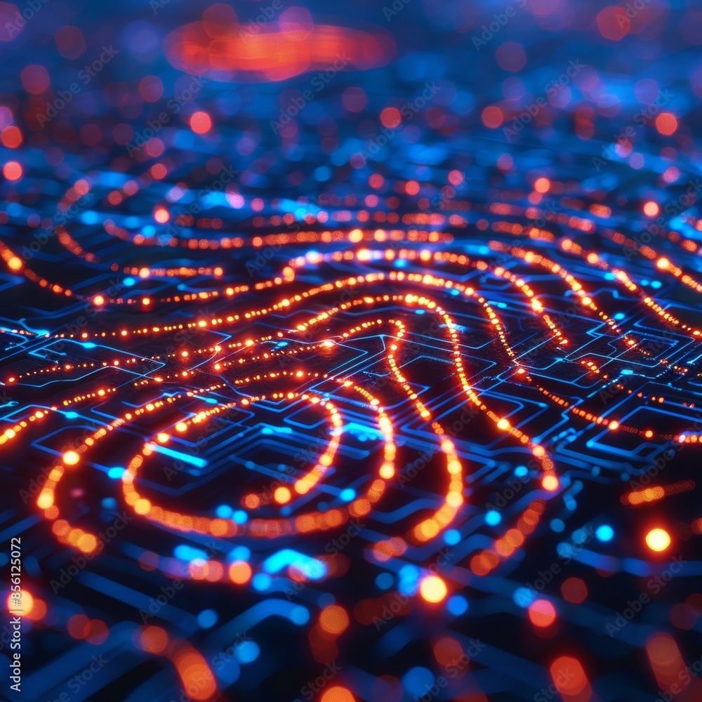 Aufkleber technology concept: biometric authentication concept with visuals of fingerprint scans.
