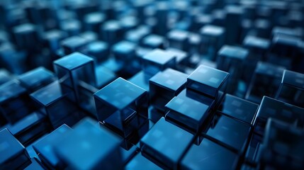 Fototapeta premium A blue futuristic technology background adorned with cubes, representing a hi-tech city.
