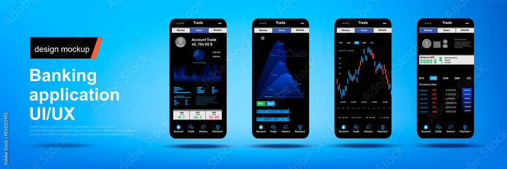 Poster mobile application with modern trading platform. presentation platform for smartphone. modern applic
