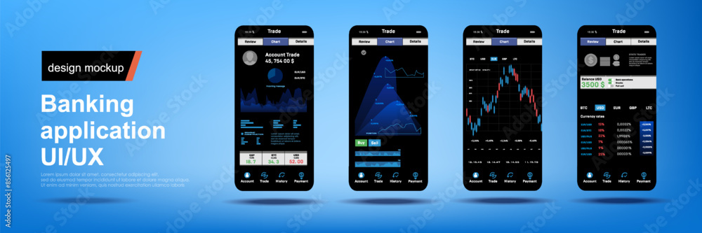 Poster mobile application with modern trading platform. presentation platform for smartphone. modern applic