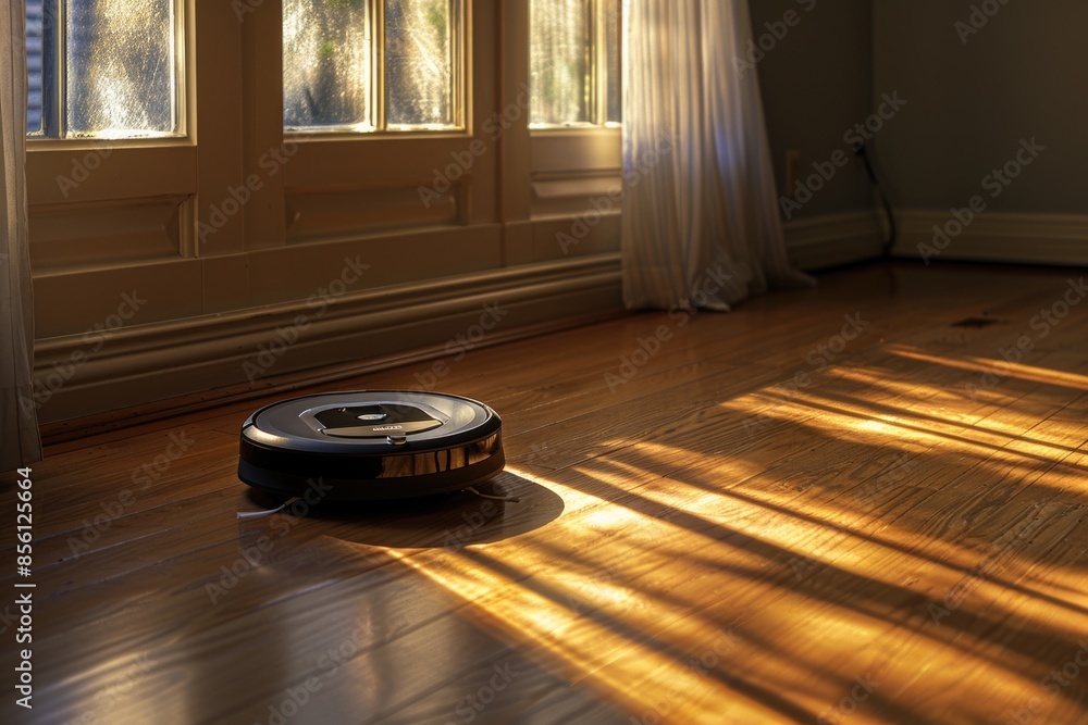 Aufkleber A robot sitting on the floor in front of a window, with a blank expression