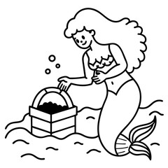 Beautiful little mermaid Underwater world Coloring book for kids