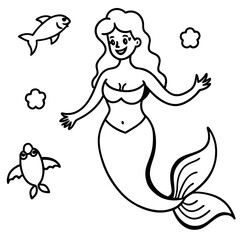 Beautiful little mermaid Underwater world Coloring book for kids