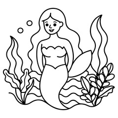 Beautiful little mermaid Underwater world Coloring book for kids