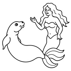 Beautiful little mermaid Underwater world Coloring book for kids