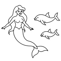 Beautiful little mermaid Underwater world Coloring book for kids