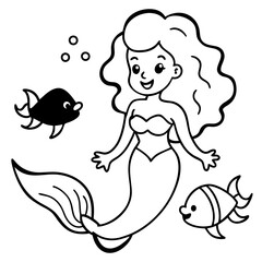 Beautiful little mermaid Underwater world Coloring book for kids