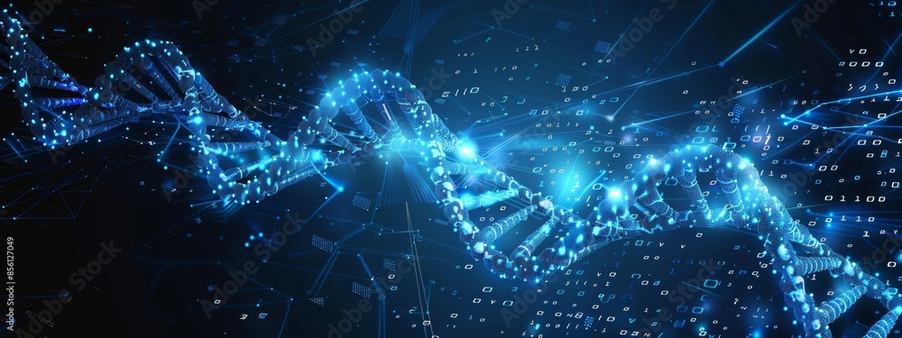 Aufkleber dna double helix intertwined with binary code, representing the intersection of biology and technolo