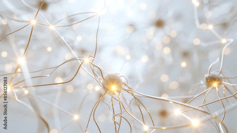 Poster abstract depiction of neural pathways highlighted with glowing nodes symbolizing connections and com
