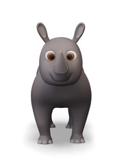 Funny rhinoceros in realistic style, front view. Gray animal with one horn