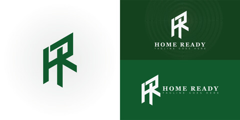 Abstract initial letters HR or RH logo in green color isolated on multiple background colors. The logo is suitable for home services company logo vector design illustration inspiration templates.