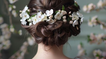 Naklejka premium Blossoms in a wedding hairdo